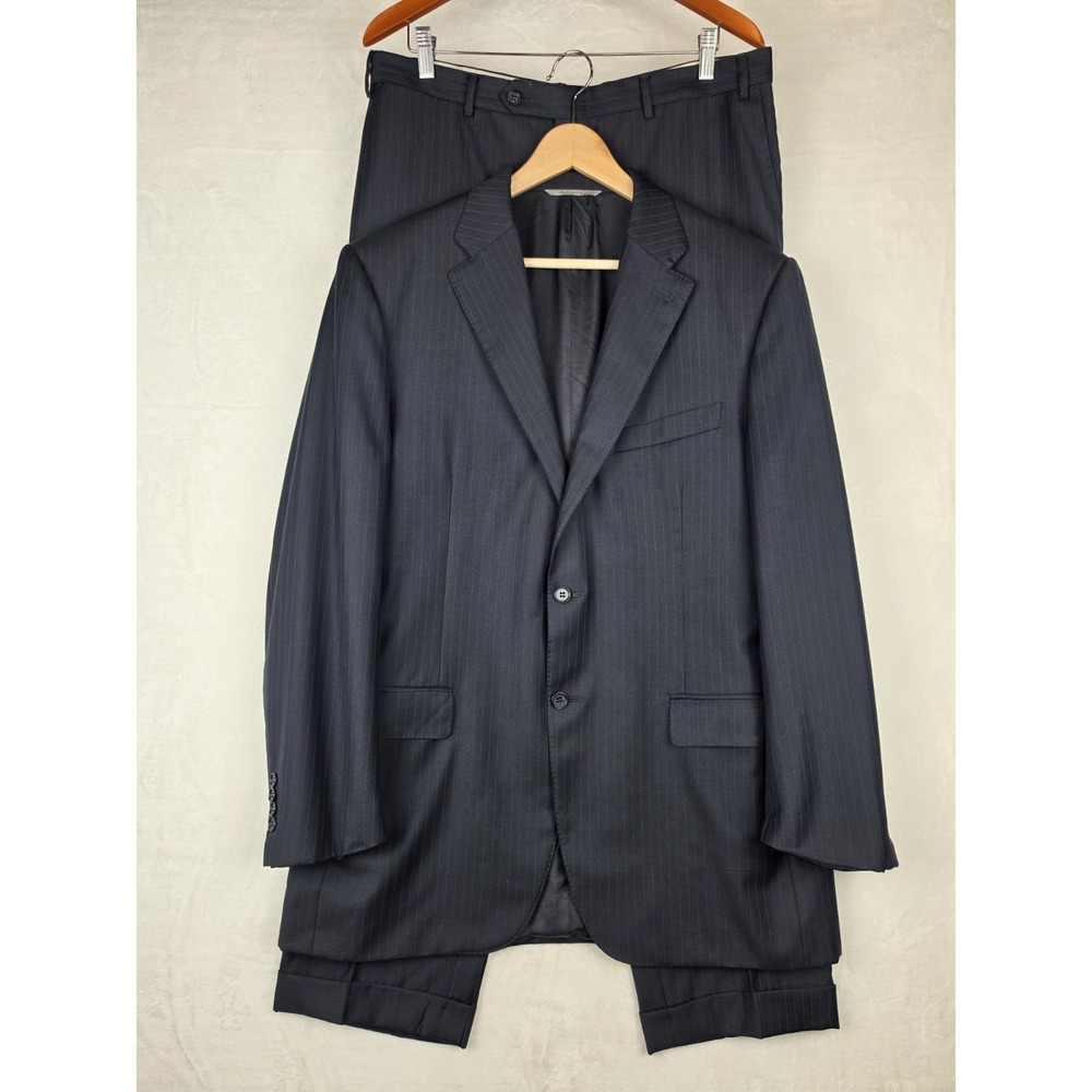 Canali 1934 2Pc Pinstripe Suit Mens 44L Gray 100% Wool Made in Italy Notch